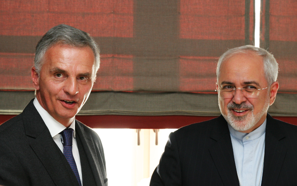 Bundesrat Didier Burkhalter und Irans Aussenminister Jawad Zarif. © EDA