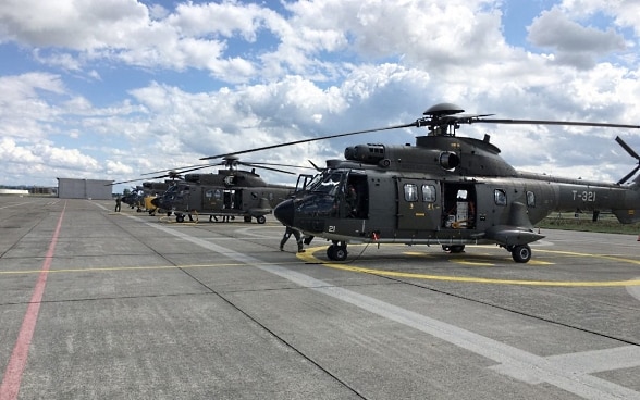 Super Puma army helicopters in Payerne. 