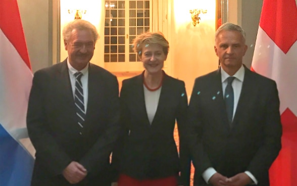 From left: foreign minister of Luxembourg, Jean Asselborn, Federal Councillor Simonetta Sommaruga and Federal Councillor Didier Burkhalter in Bern on 10 October 2017.