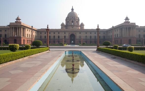 Photography of the building which houses the Ministry of External Affairs of India.