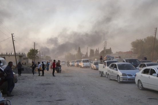 People flee bombardments in Ras al Ayn, northeastern Syria