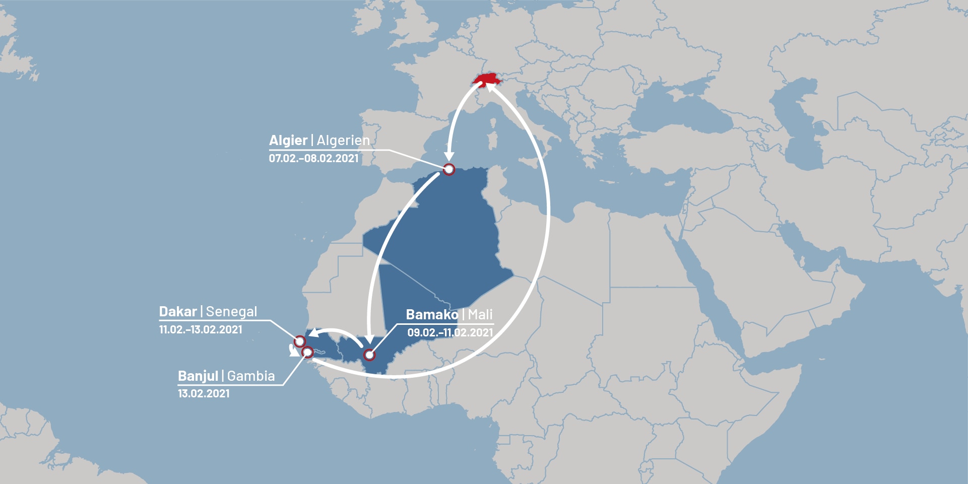 Grafik, welche die Reise von Bundesrat Cassis nach Afrika illustriert