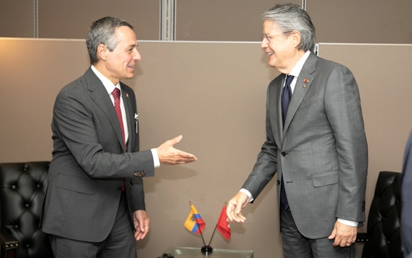 gnazio Cassis and Ecuadorian President Guillermo Lasso Mendoza at their meeting in New York.