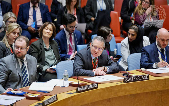 Thomas Gürber speaks at a meeting of the UN Security Council.