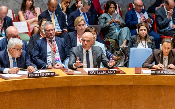 President of the Swiss Confederation, Alain Berset, speaks at the UN Security Council.