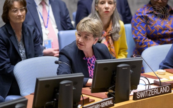 La conseillère fédérale Viola Amherd s'exprime au Conseil de sécurité de l’ONU.