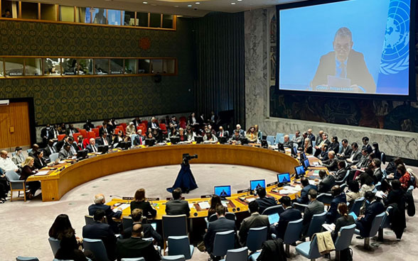 View into the hall of the UN Security Council.