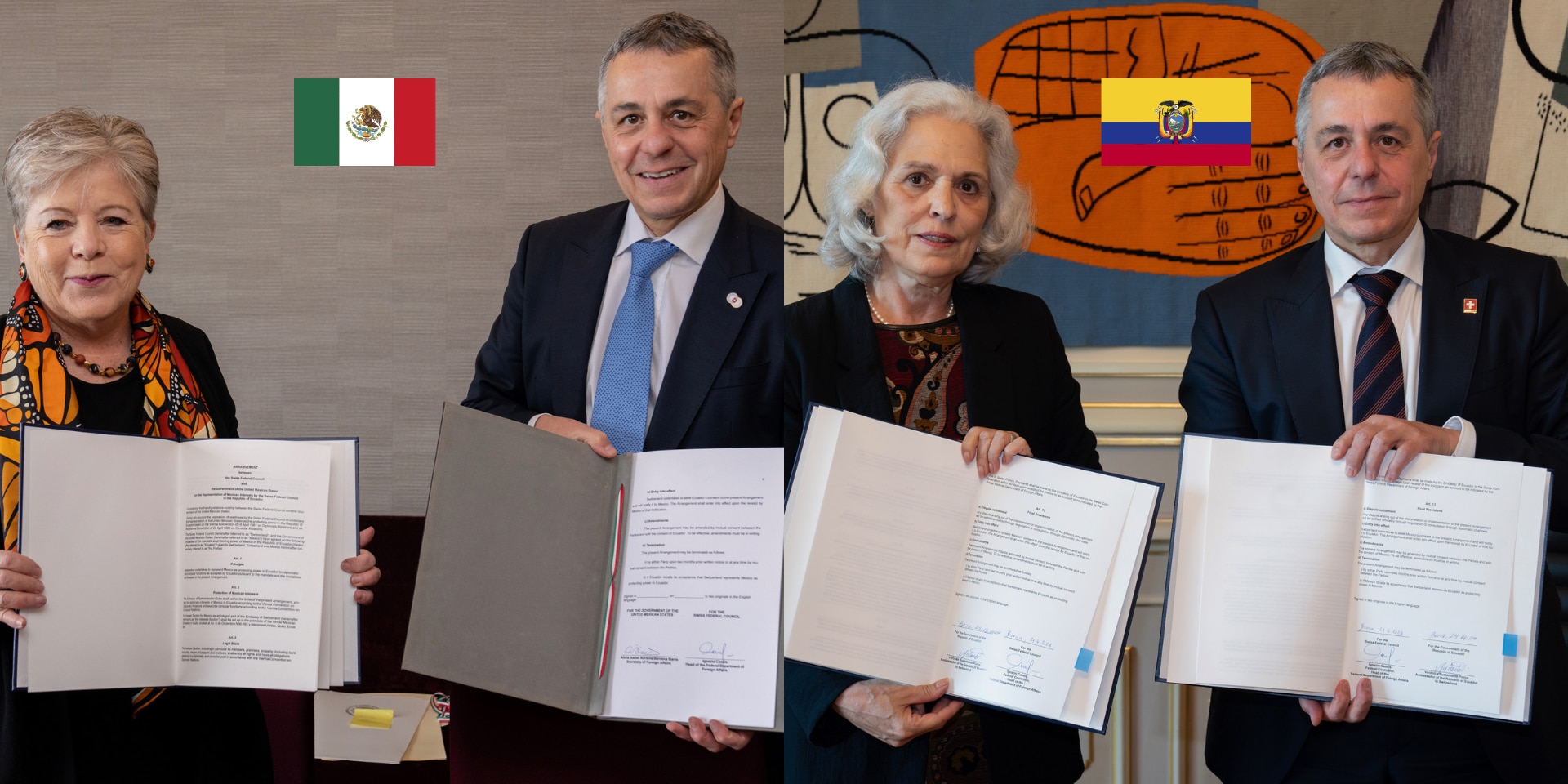 Bildmontage von Bildern der Unterzeichnung der Vereinbarungen für das Schutzmachtmandat auf dem Bürgenstock und in Bern.