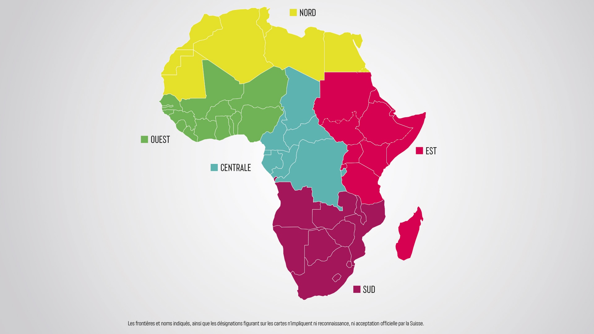 A map of Africa identifying the five priority regions of the Africa Strategy2025-2028.