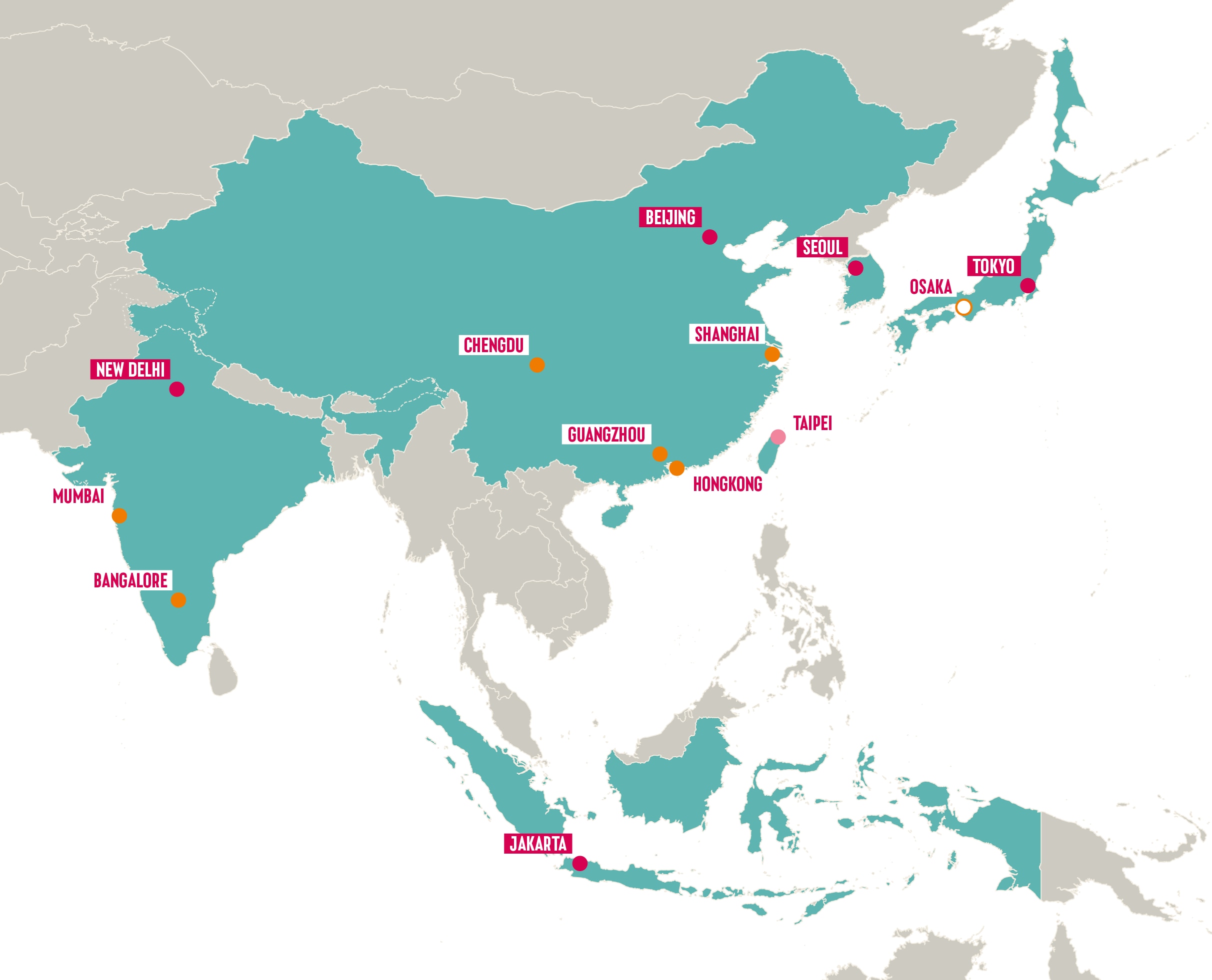  The graphic shows a map of the region with the five Asian G20 countries: China, India, Indonesia, Japan and South Korea. 
