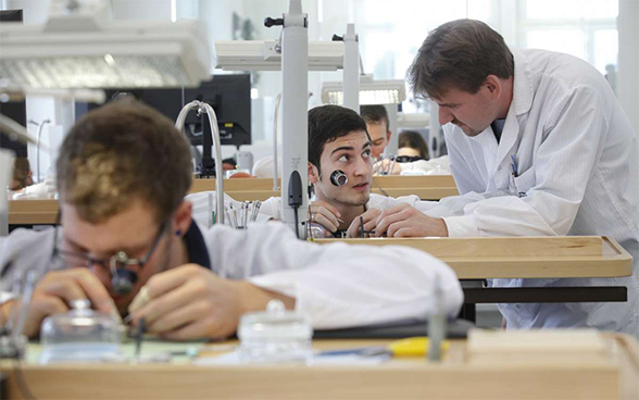 Apprentices in watch factory in Grenchen