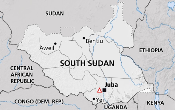 A map showing South Sudan.