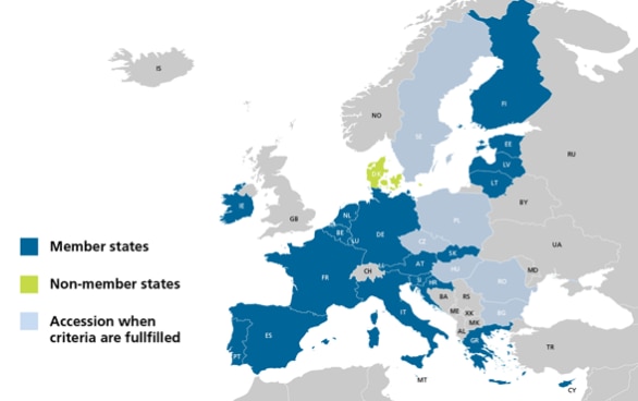 Map of the economic and monetary union.