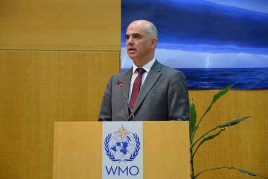 Monsieur le Conseiller fédéral Berset lors du discours sur le climat en montagne