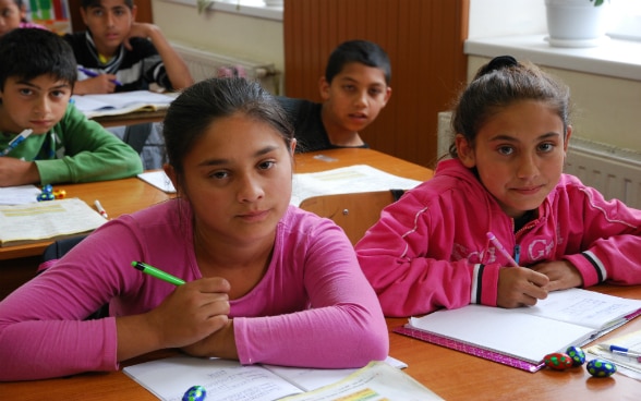 A school class attending a lesson.